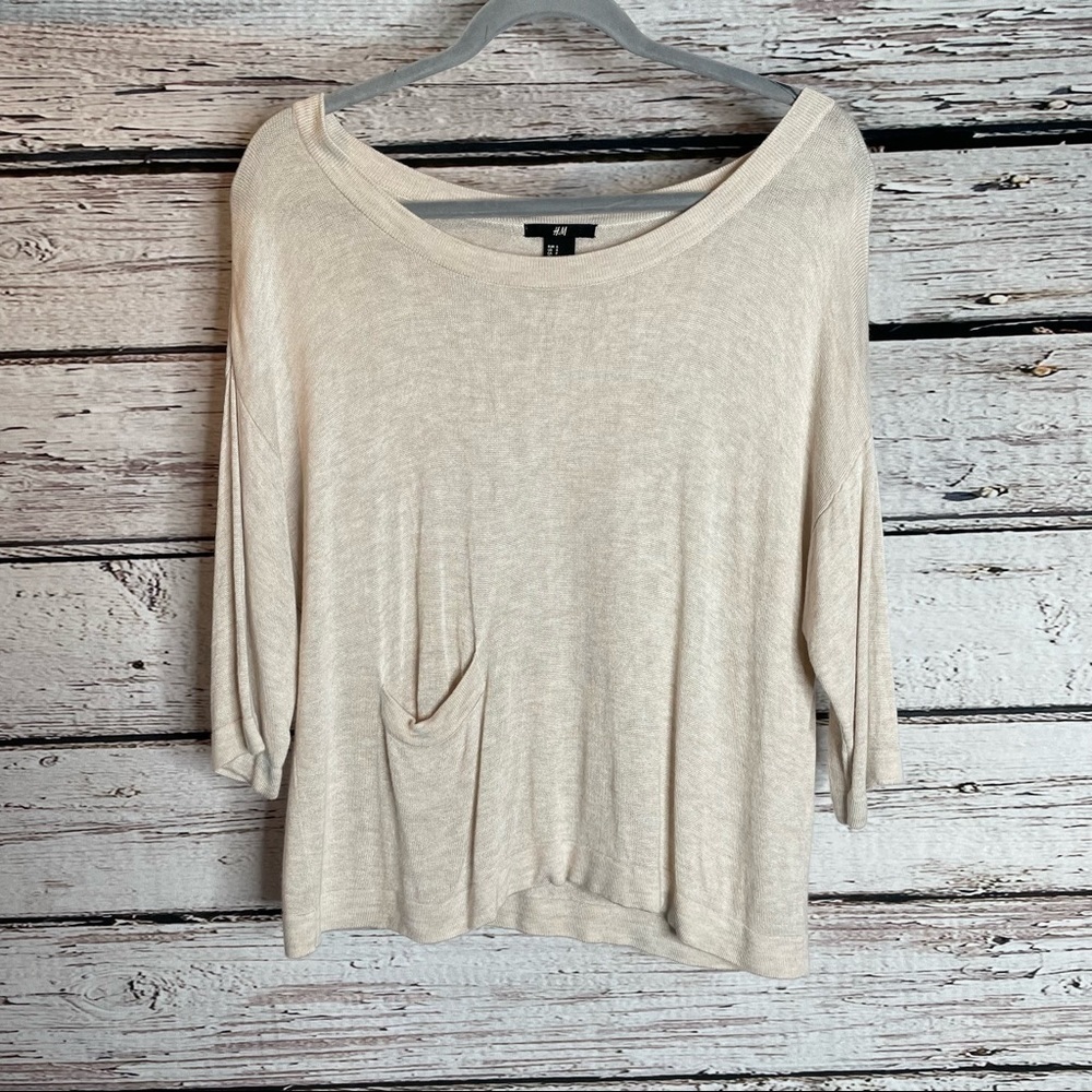 H&M Small Dolman‎ Sleeve Lightweight Sweater Boat Neck Casual Beige Cream